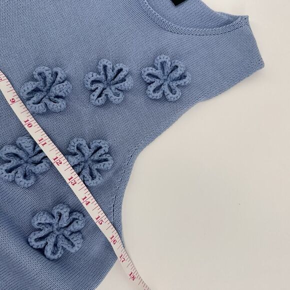 ASOS DESIGN Knitted Mini Dress Flower Applique Women’s Size M Blue Sleeveless - Picture 10 of 12